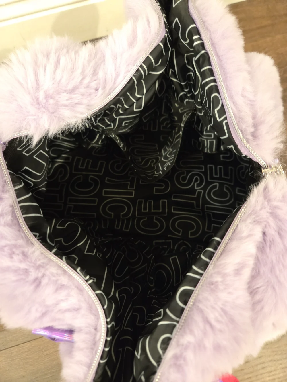 NWT Justice Lavender Faux Fur Heart Handbag